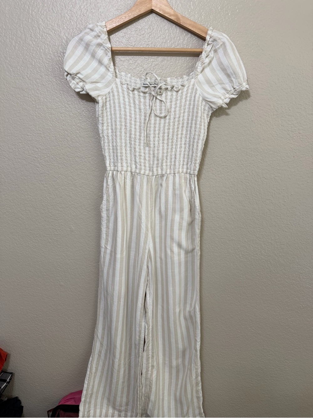 Abercrombie & Fitch Cream and White Striped Jumpsuit